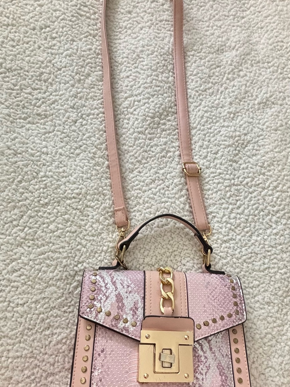 Women’s Pink Studded Top-Handle Crossbody Bag - Gold Hardware